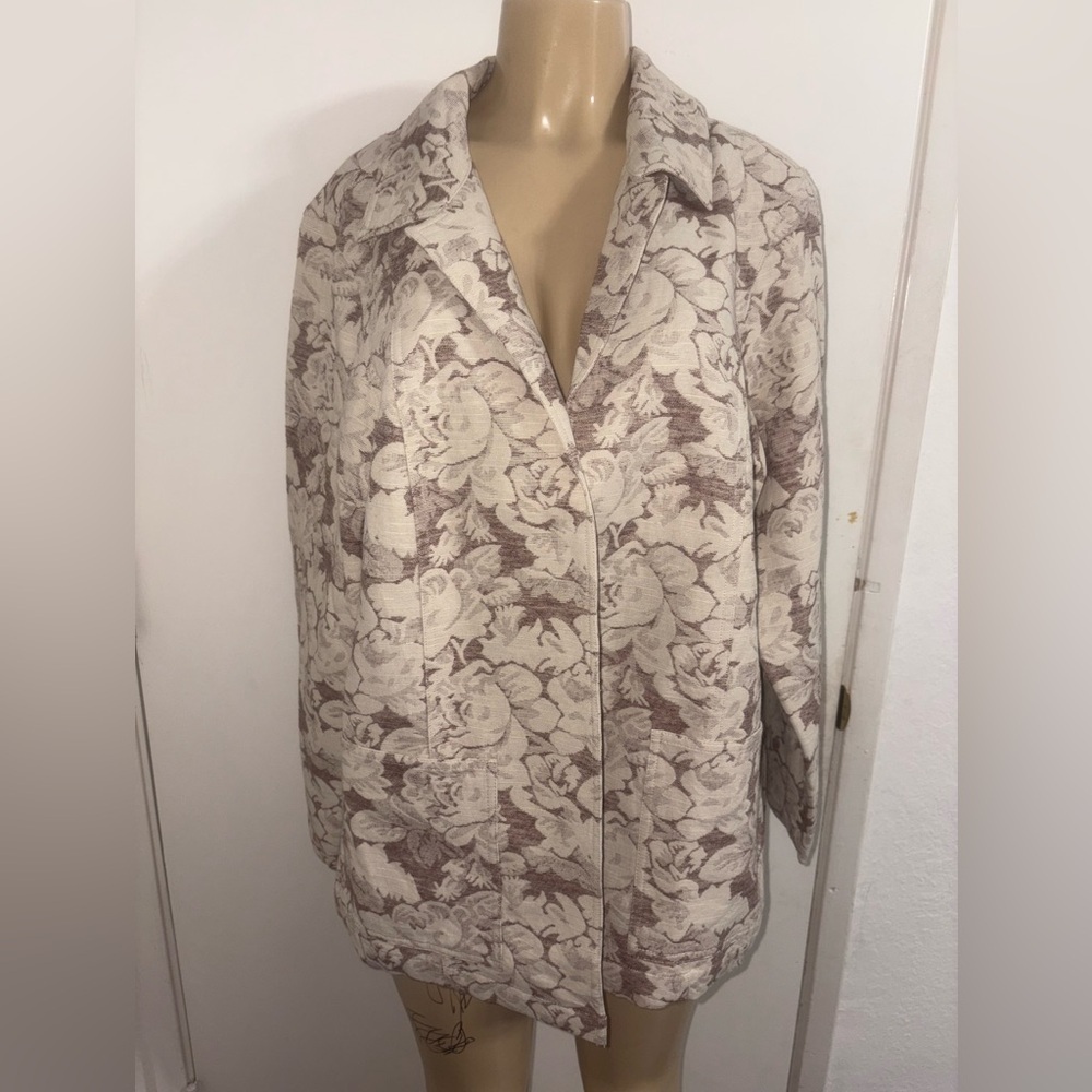 Dialogue Jacket Plus Size 14 Ivory Brown Tapestry Woven Blazer Jacket Floral 20W